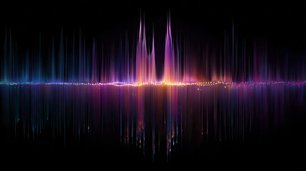 Vibrant sound waveform with reflection on black background