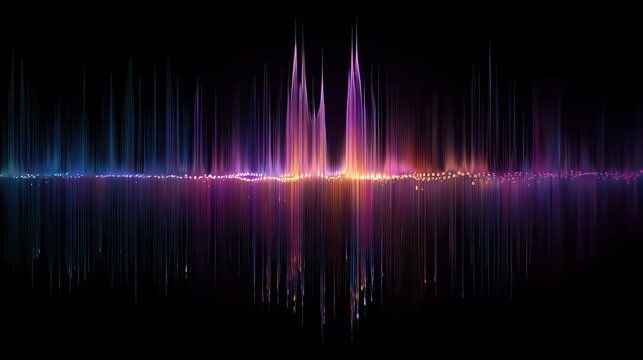 Vibrant sound waveform with reflection on black background