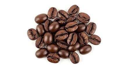 Obraz premium Pile of Roasted Dark Brown Coffee Beans on White Background heap