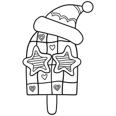 christmas groovy Festive ice cream pop with stars and holiday hat design
