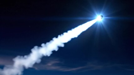 Vibrant celestial body igniting the cosmos with a powerful energy beam and white smoke trail, symbolizing ambition, exploration, and dynamic ascent towards new frontiers