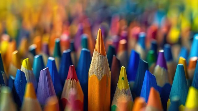 Colorful assortment of sharpened pencils in close-up