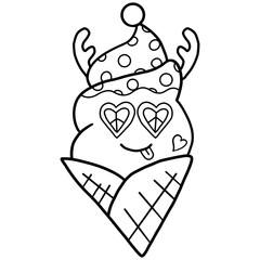 christmas Cute ice cream cone with whimsical hat and heart-shaped glasses.
