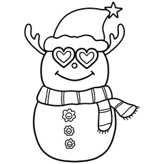 christmas Cheerful snowman wearing a hat and heart-shaped glasses.