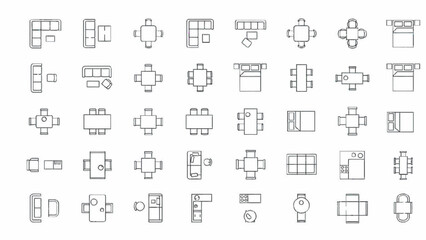 Top-Down View of Furniture Layouts Tables, Sofas, and Interior Design Elements