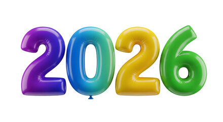 Colorful 2026 number balloons isolated on transparent background