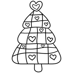 christmas Playful illustrated Christmas tree with cartoon hearts and geometric design.
