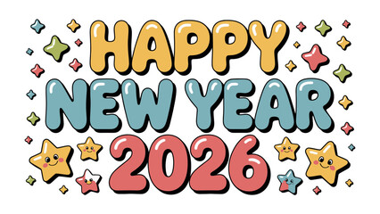 Festive New Year 2026: An illustration showcases a celebratory message Happy New Year 2026, adorned with cheerful stars, ideal for festive greetings and holiday celebrations.