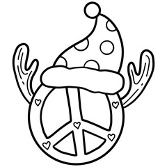 christmas Festive peace symbol ornament with reindeer antlers and winter hat