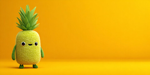 Cute pineapple character with bright yellow background, showcasing playful and cheerful design