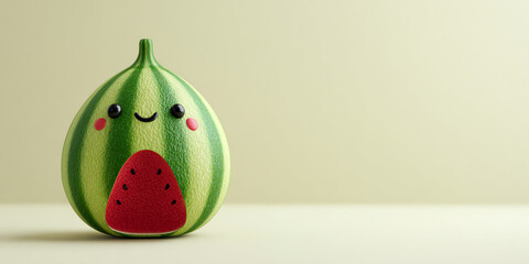 Cute watermelon character with smiling face, showcasing vibrant colors and playful design
