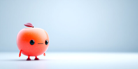 Cute fruit character made from apple, featuring simple design and bright colors, evokes playful and cheerful mood
