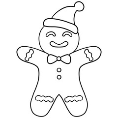 christmas Gingerbread man wearing a Santa hat and bowtie for festive cheer.