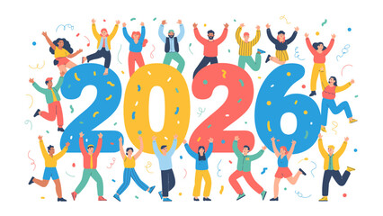 New Year's Cheer: An illustrated scene of cheerful figures celebrating the arrival of 2026, conveying the spirit of optimism and joy.