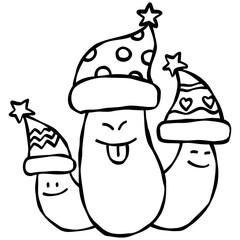 christmas Cute cartoon slugs wearing festive party hats and smiling happily.