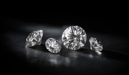 Close-up of several round brilliant cut diamonds