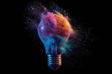 Colorful explosion of a lightbulb