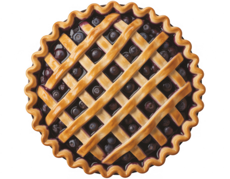 Blueberry pie with lattice crust isolated on a transparent background