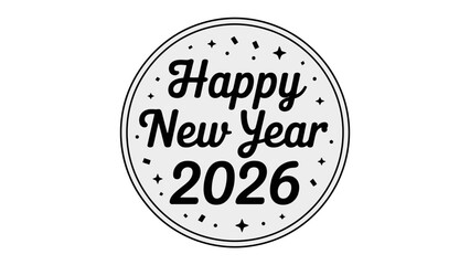 New Year Wishes: A circular emblem boldly proclaims Happy New Year 2026, a festive greeting, filled with hope, and anticipation for the coming year.