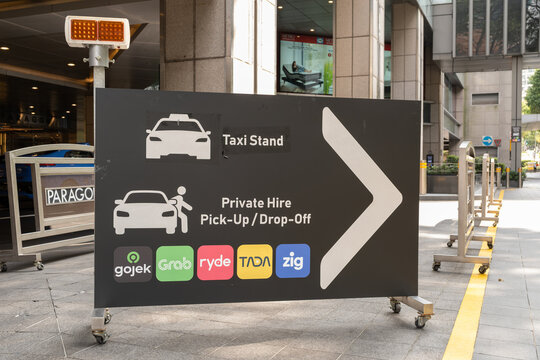 Singapore, Singapore - May 01, 2025: Taxi stand sign at Orchard Road, Singapore