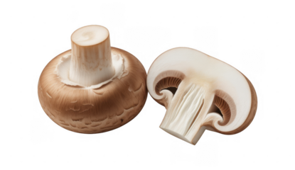 Brown mushroom and cross section isolated on a transparent background