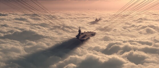 Aircraft carrier above clouds