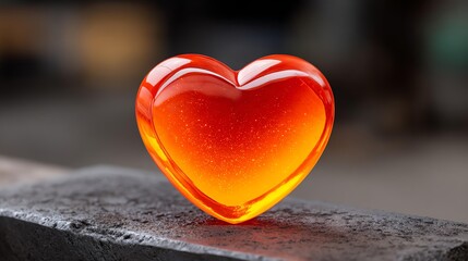 Fototapeta premium Glowing Orange Glass Heart on Rustic Surface – Symbol of Passion and Love