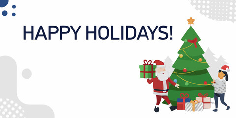 Happy holidays illustration with santa claus and christmas tree
