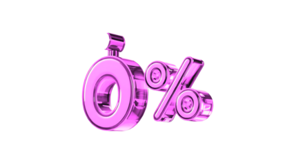 3D rendering of a vibrant pink zero percent (0%) symbol. 