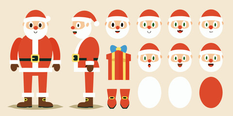 Cartoon santa claus character creation kit with different faces