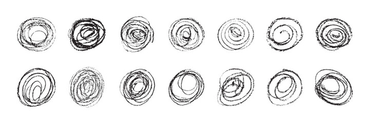 Vector Black Circle Crayon Texture Set