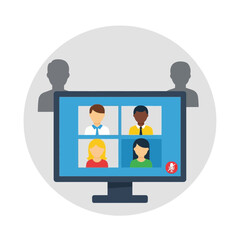 Computer screen showing four people in a video call with muted microphone.