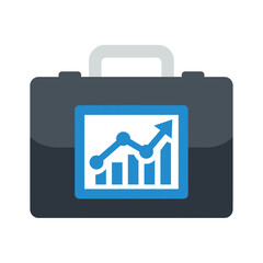 A briefcase with a graph showing an upward trend is displayed.