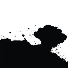 Black Silhouette of Exploding Debris and Smoke on White Background Keywords: explosion, blast, debris, smoke, dust