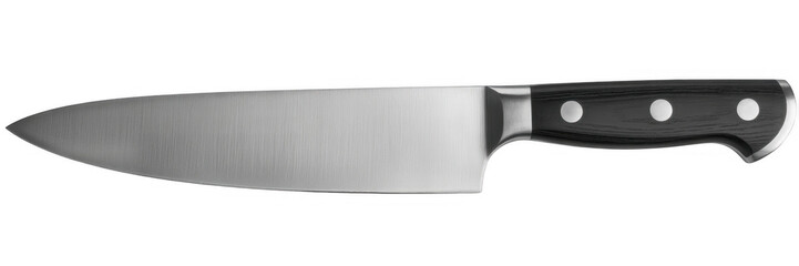 Chef knife with black handle isolated on a transparent background