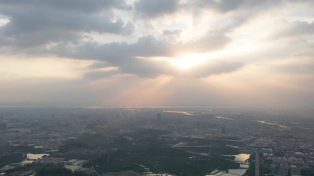 Dongguan City Aerial Sunset - Dramatic Sky and Urban Landscape Photography