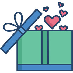 Open Green Gift Box with Pink Hearts Floating Outward Against a Transparent Background symbolizing love and surprise celebrations