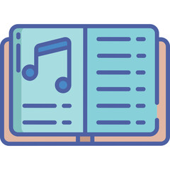 Open Music Book With Musical Notes and Staff Lines on a Light Blue and Teal Background with Soft Lighting