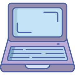 Open Purple And Blue Laptop Computer With Light Blue Screen And Keyboard On Transparent Background Simple Flat Illustration Digital Device For Work Or School