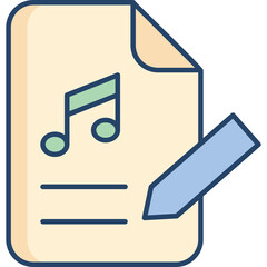 Musical Note On Sheet Paper With Pencil Icon Illustration Representing Music Composition and Creativity
