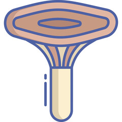Mushroom illustration with beige cap and tan stem against a transparent background featuring a blue outline and dotted accents