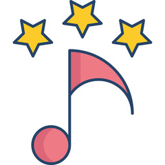 Musical Note With Three Yellow Stars Floating Above Isolated On A Transparent Background Pink And Blue Colors