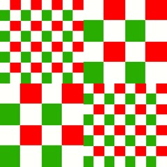 Red-Green-White Checkerboard Variations Seamless Pattern
