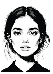 051-32-Woman's portrait style drawing with strong features and dark hair