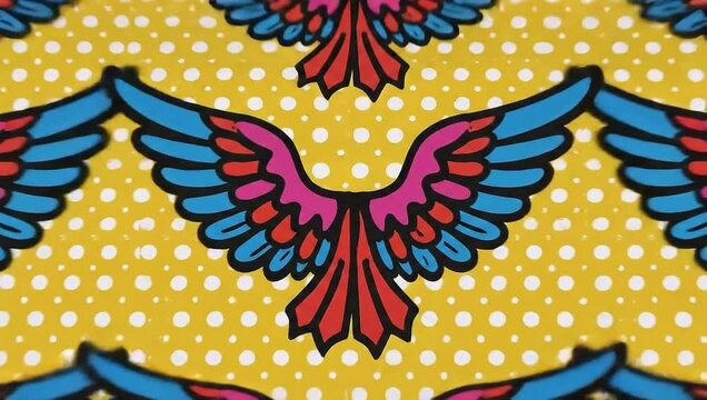 Vibrant Repeating Bird Wing Motif African Fabric Texture Loop