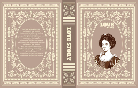 051-39-Ornate vintage book cover with an illustrated woman and love story text