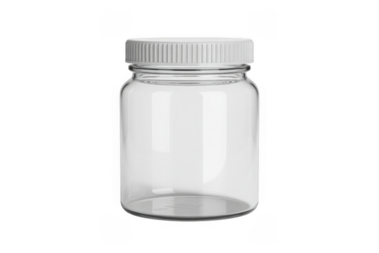 Clear glass jar with white ribbed lid isolated on a transparent background 1 - Powered by Adobe