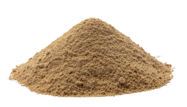 Pile of light brown powder, possibly a spice or a natural ingredient, stacked in a conical shape png cutout