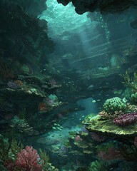 Pixel Art Underwater Coral Reef Scene