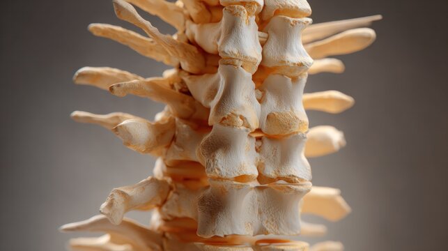 Spinal Column Anatomy: An detailed anatomical model of the human spine, showcasing intricate structures